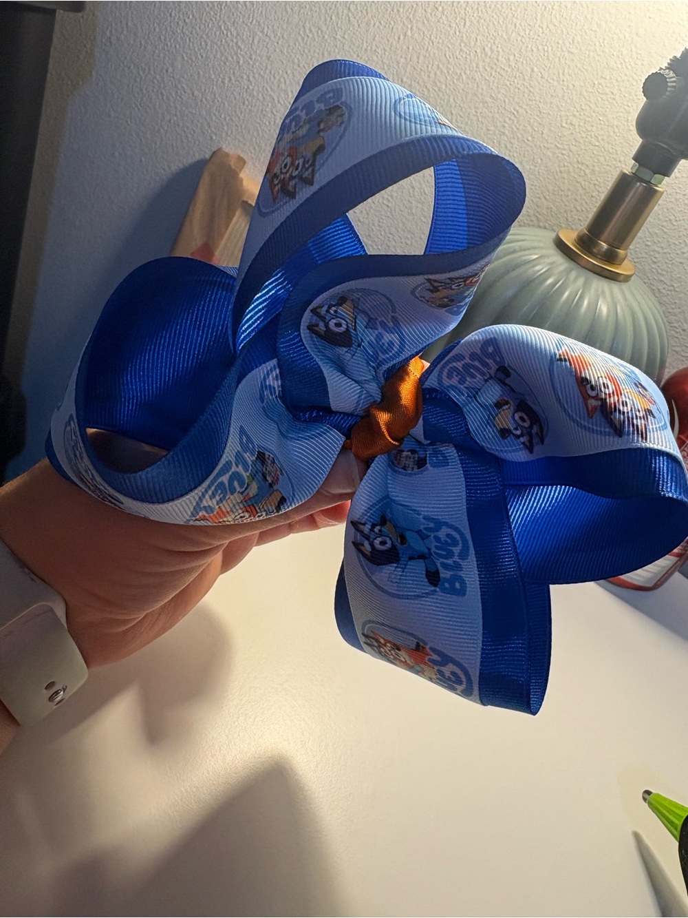 Blue Character Kids Hair Bow with Orange Knot